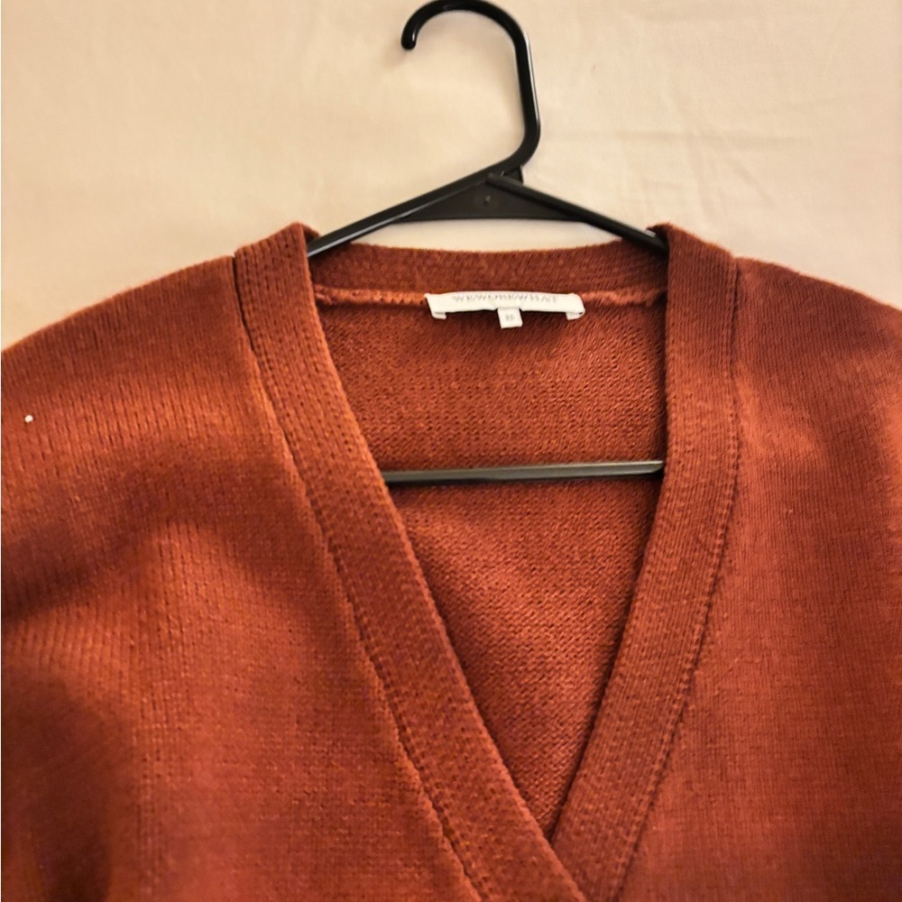 WEWOREWHAT cinched waist cardigan in chestnut Elegant Maroon Button-Up Cardigan - Picture 6 of 9